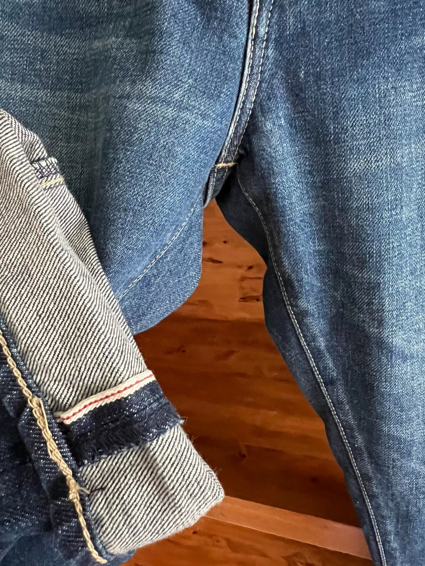 washed red ear denim talon zipper pants