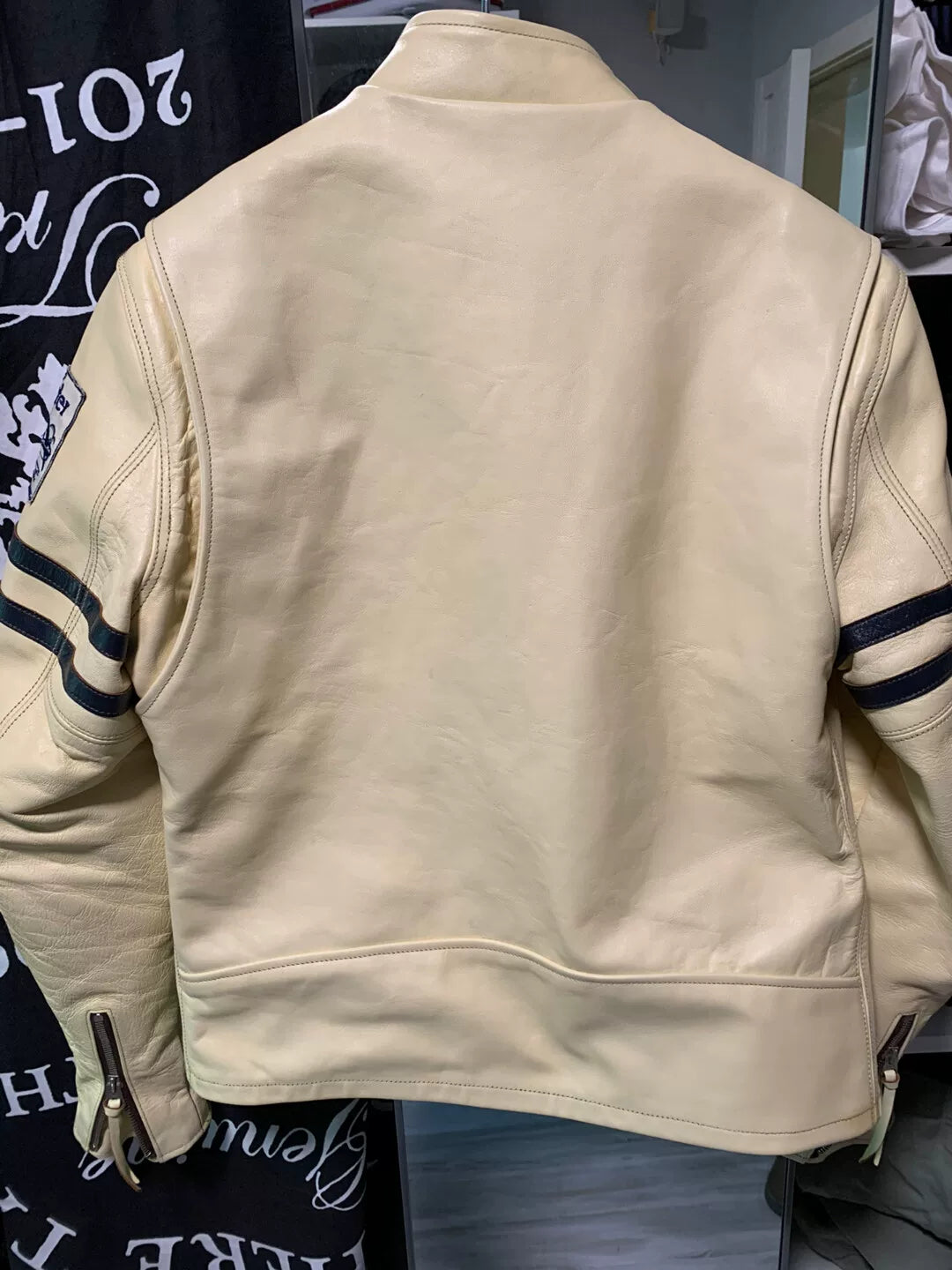 stylish beige leather jacket by tonys mccoys