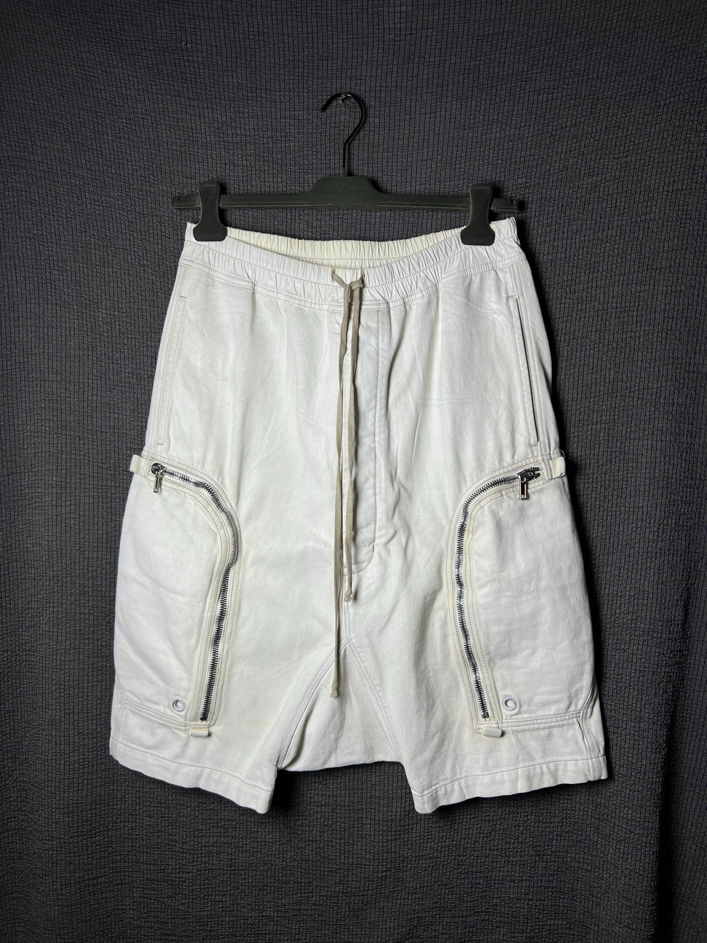 Rick Owens White Waxed Shorts