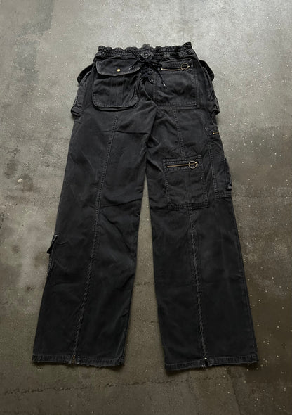 high-waisted cargo denim pants
