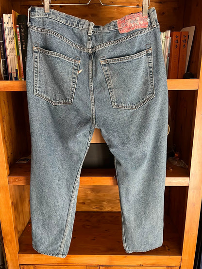 handcrafted indigo dyed relaxed fit denim pants