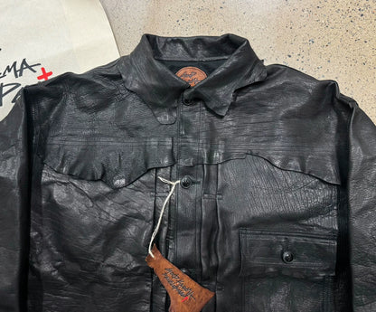 good karma leather shirt jacket in black