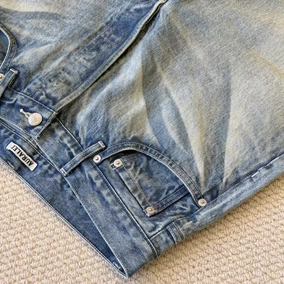 AURALEE Selvedge Faded Heavy Denim Wide Pants
