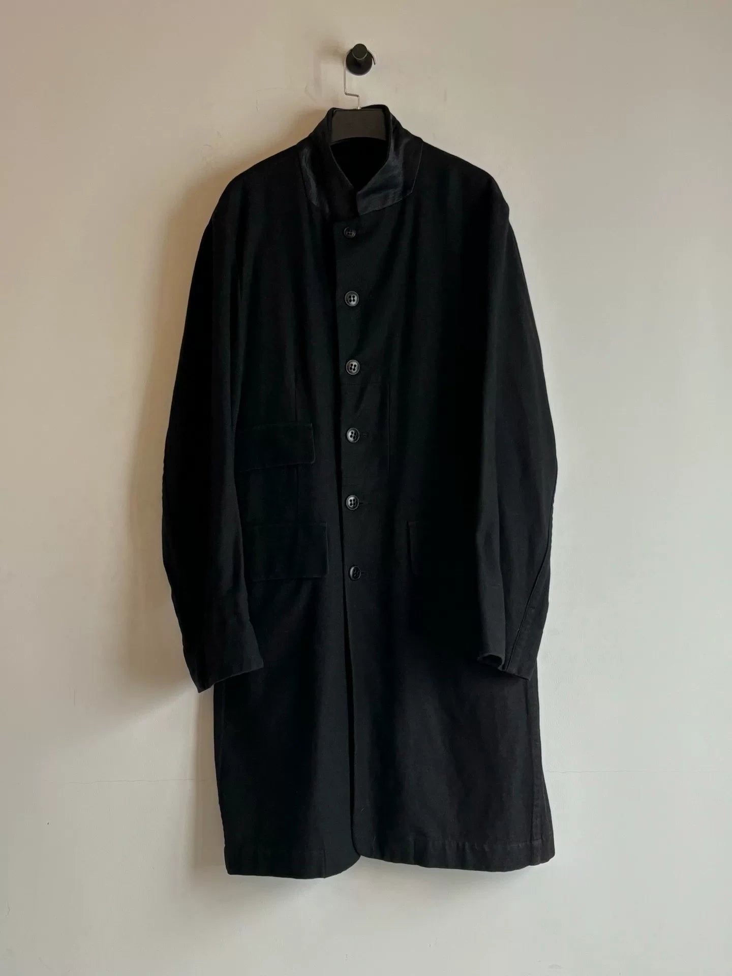 ann demeulemeester monk coat in black