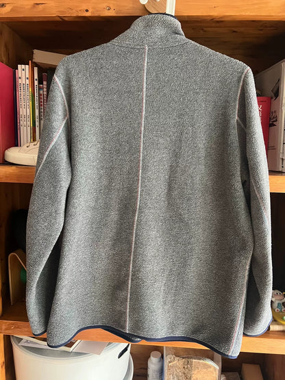 stylish gray fleece jacket with blue accents