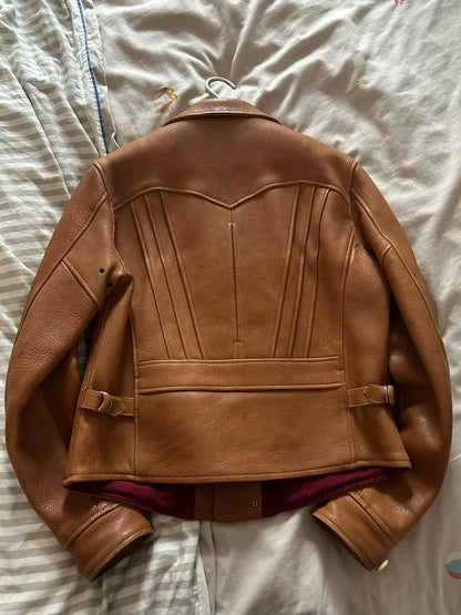 sunset orange leather biker jacket