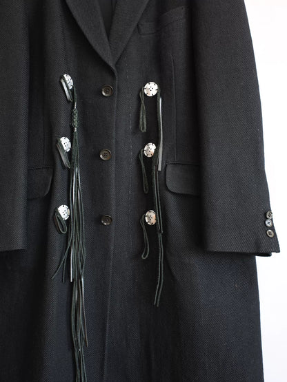 yohji yamamoto black trench coat with silver buttons