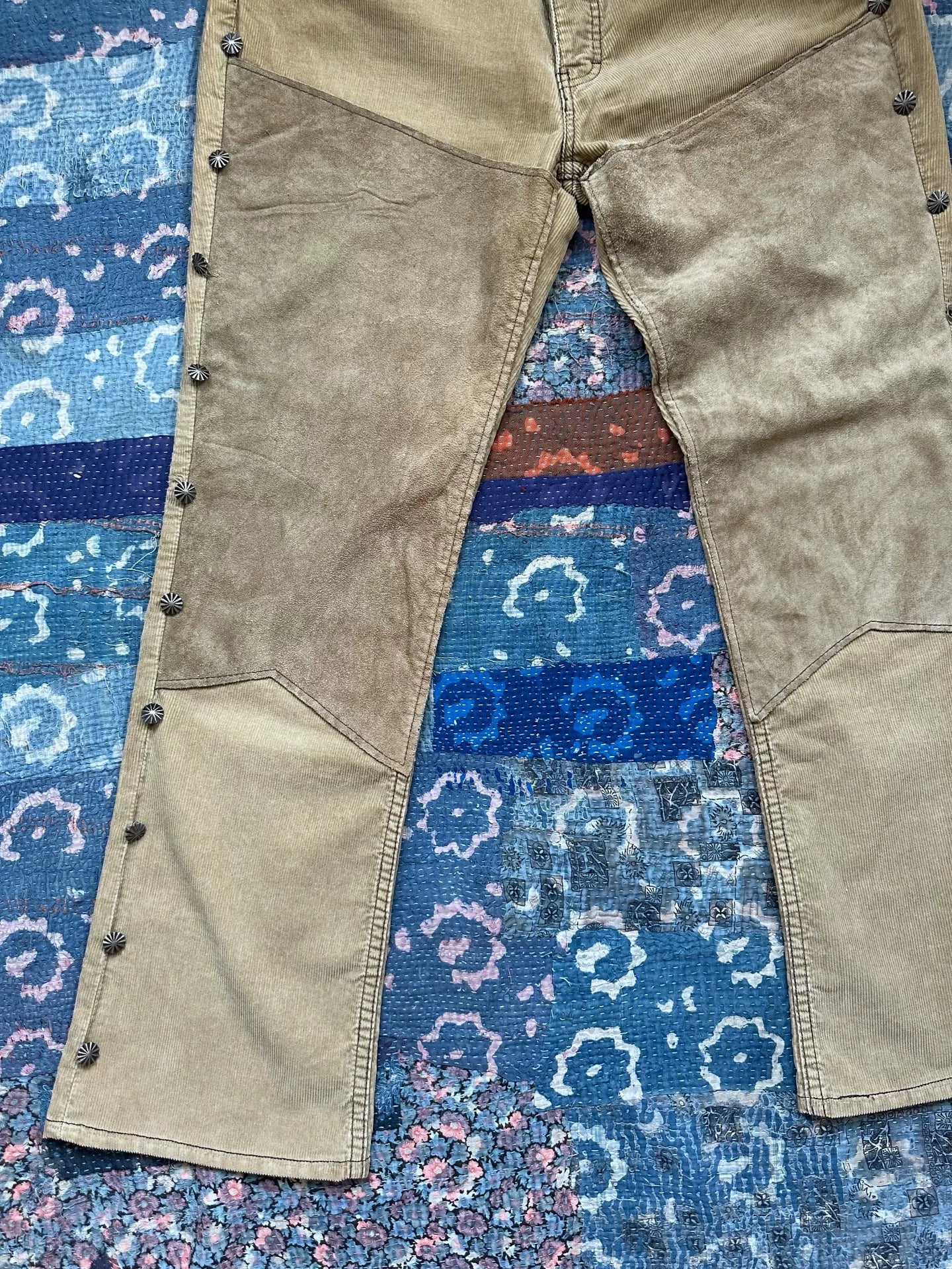 rrl western embroidered patchwork denim pants