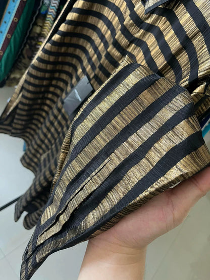 Saint Laurent Runway Black Gold Striped Silk Shirt
