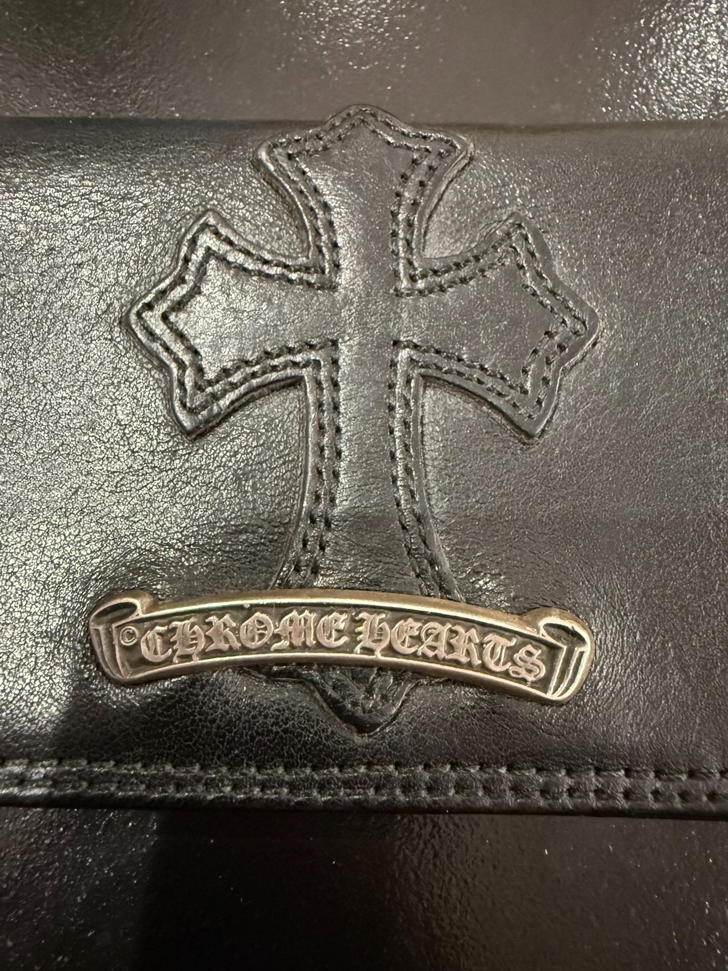 Chrome Hearts Silver Cross Leather Card Holder