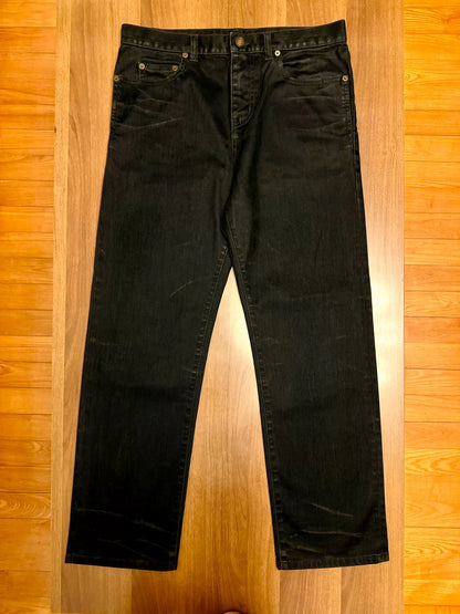 saint laurent black straight-leg waxed jeans