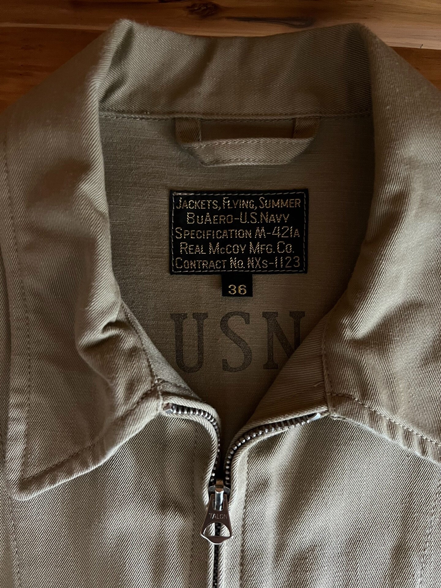 real mccoy's type m-421a khaki flight jacket