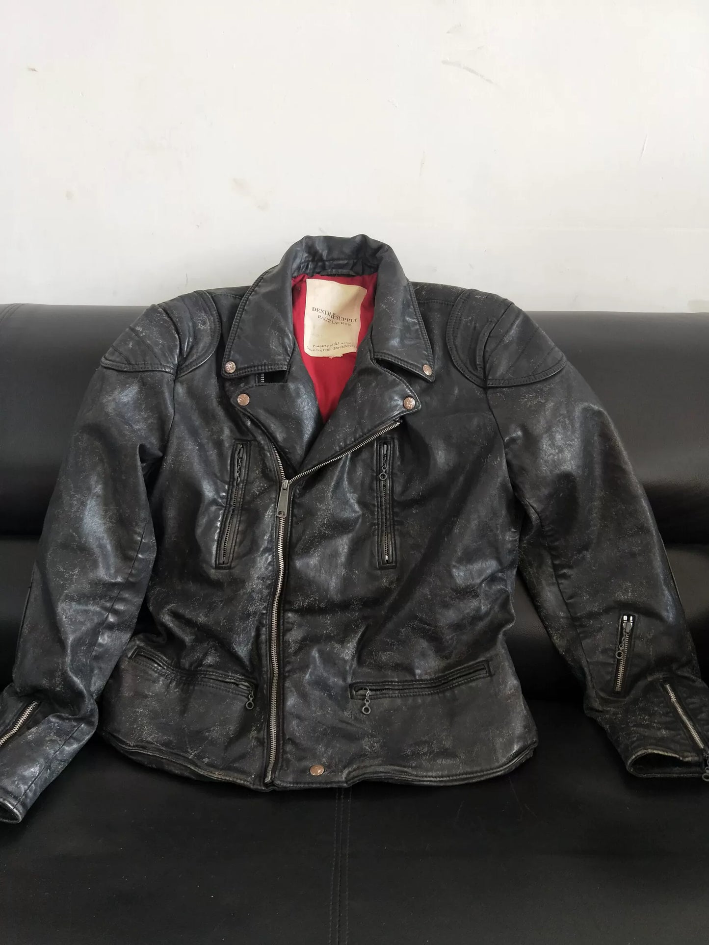 Ralph Lauren Distressed Waxed Canvas Biker Jacket