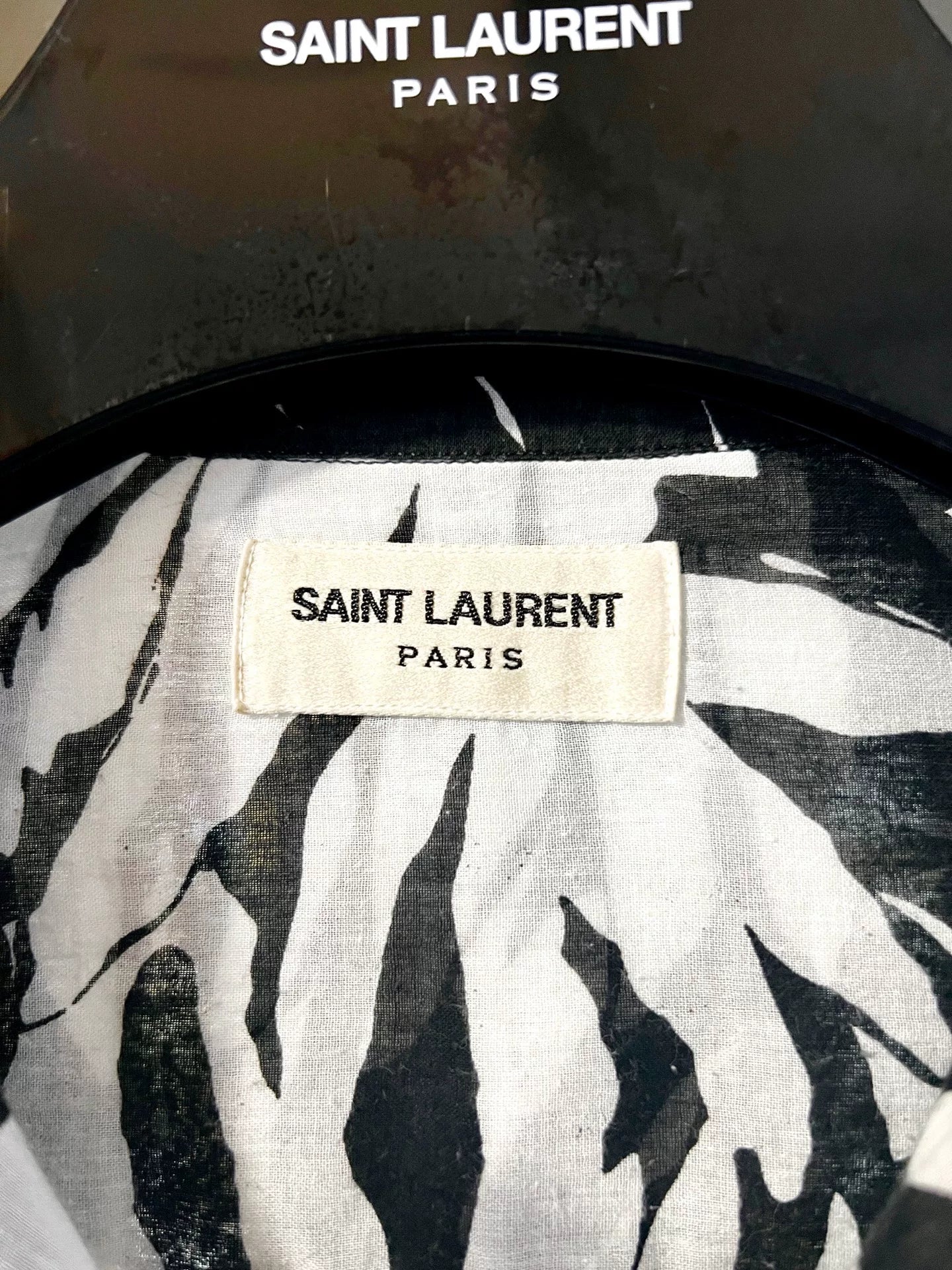 saint laurent black and white hawaiian shirt