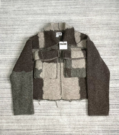 Deconstructed Wool Zip Jacket with Color Block