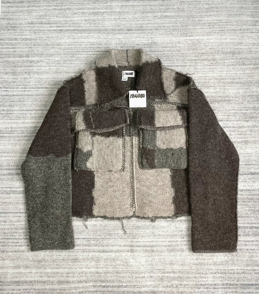 Deconstructed Wool Zip Jacket with Color Block