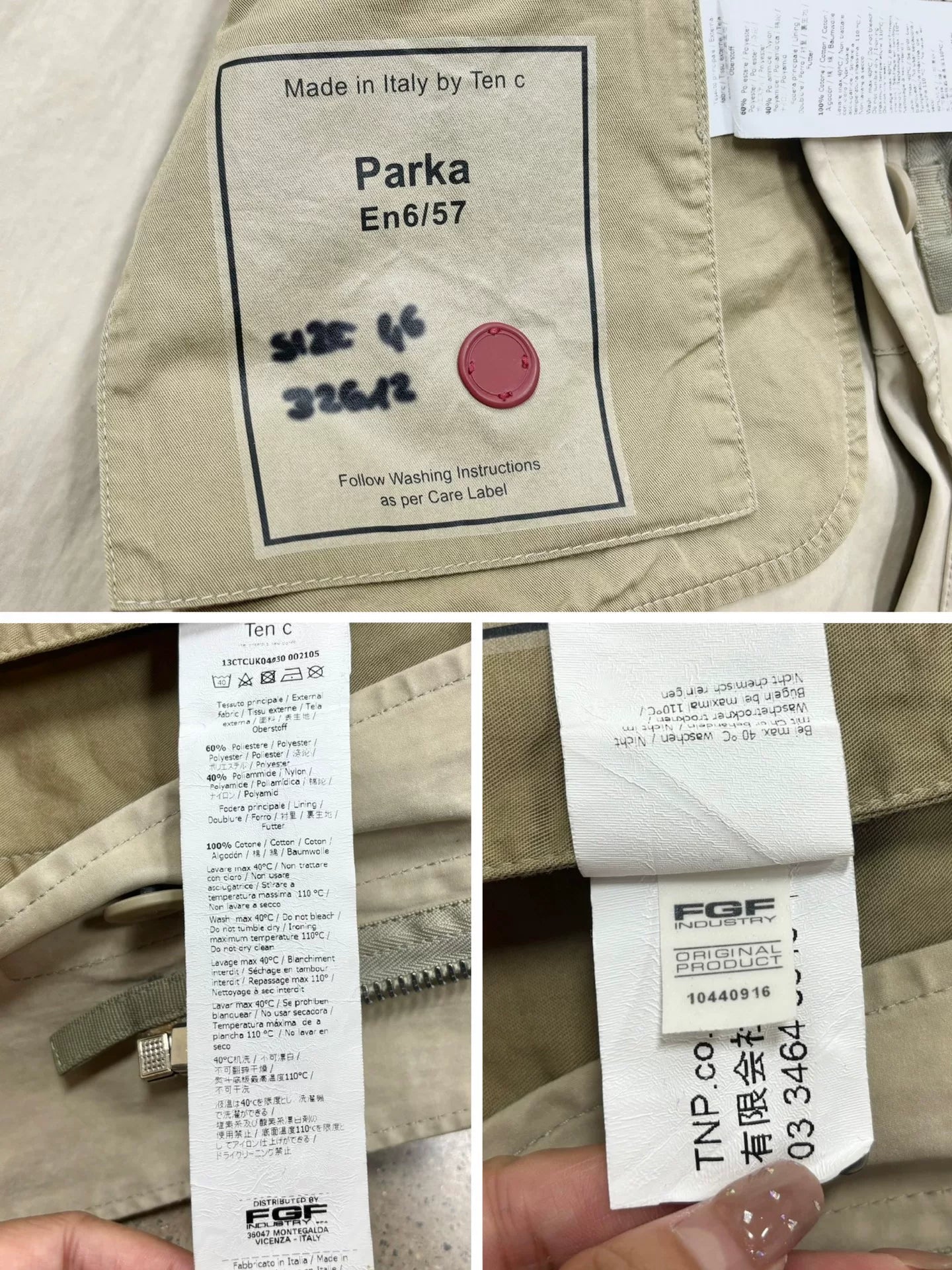 TEN C Parka Fish Tail Coat in Beige