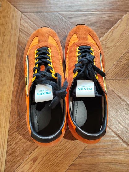PRADA Orange Suede Sneakers for Sale