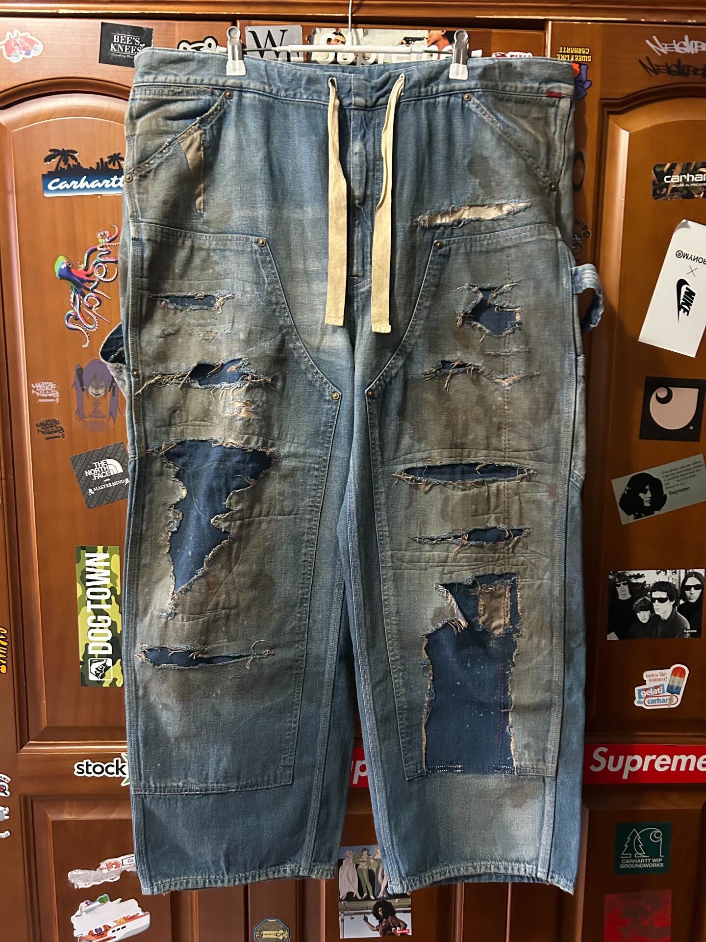 ANACHRONORM Distressed Denim Painter Pants