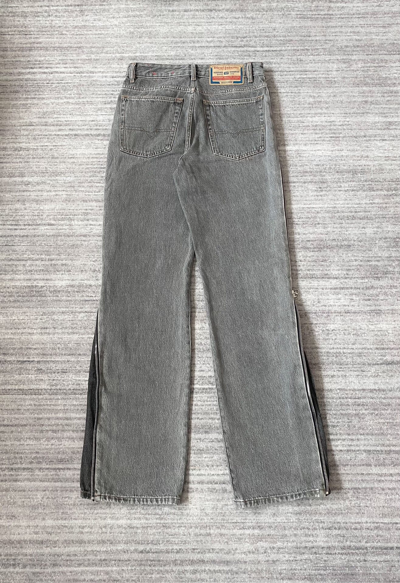 diesel gray red zipper flared jeans