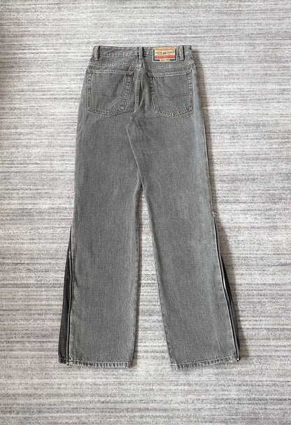 diesel gray red zipper flared jeans