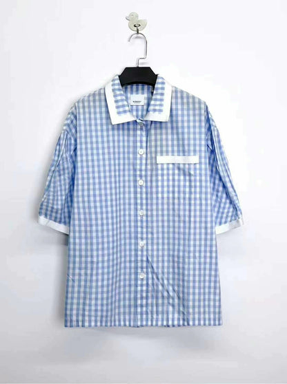 burberry blue and white check short sleeve shirt