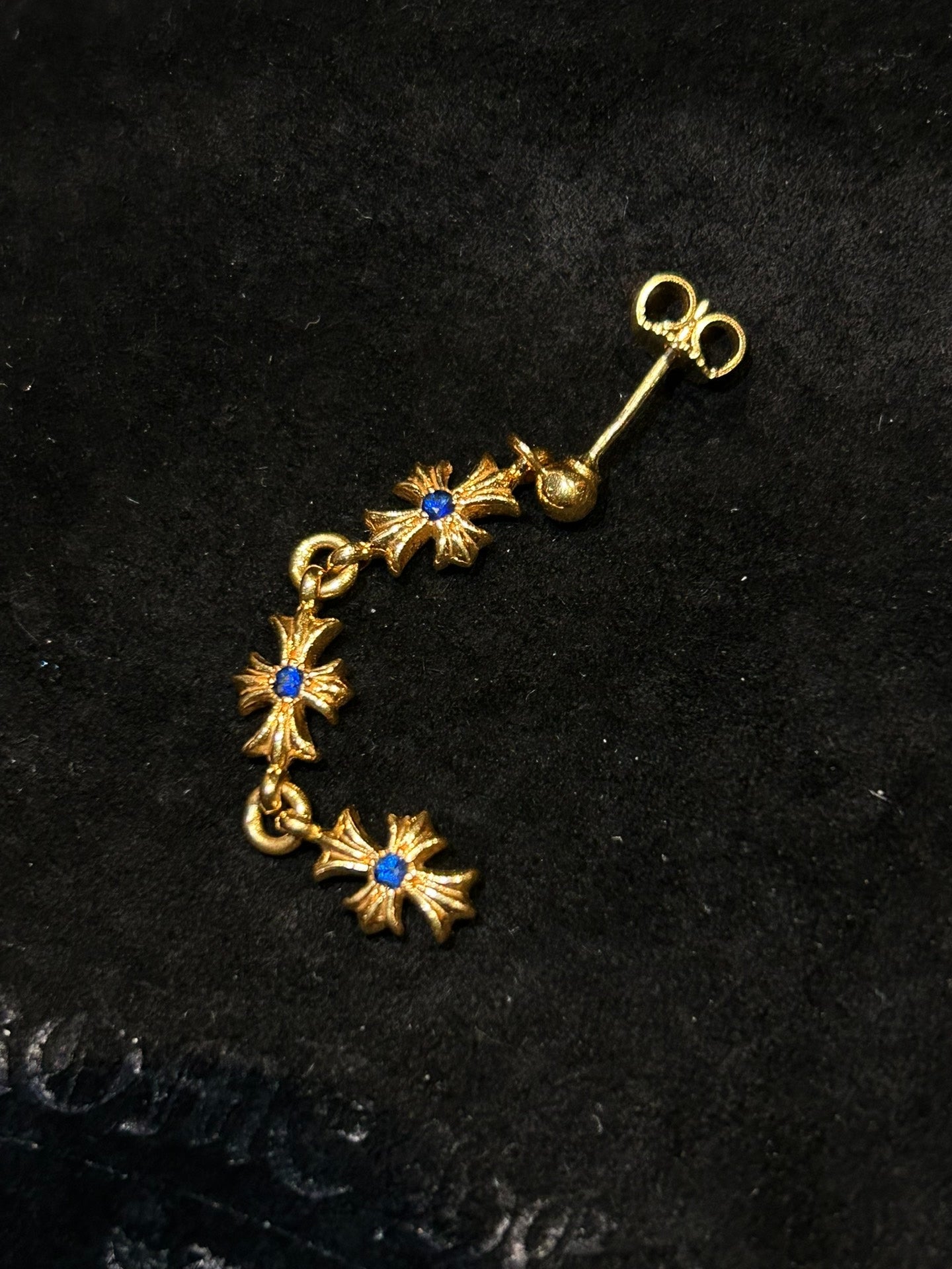 Chrome Hearts 22k Gold Blue Diamond Triple Stud Earrings