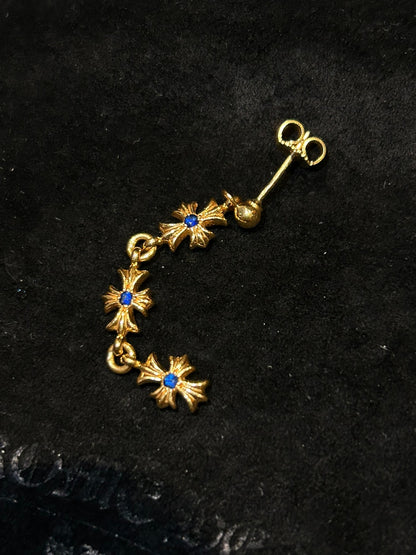 Chrome Hearts 22k Gold Blue Diamond Triple Stud Earrings