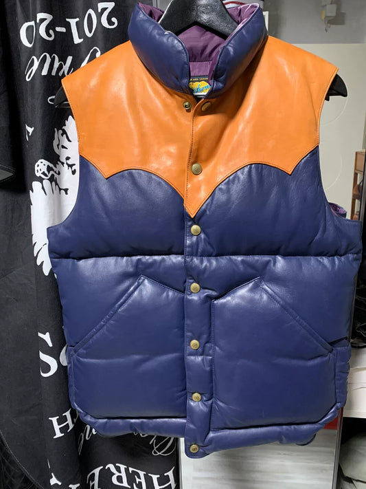 rainbow country leather down vest