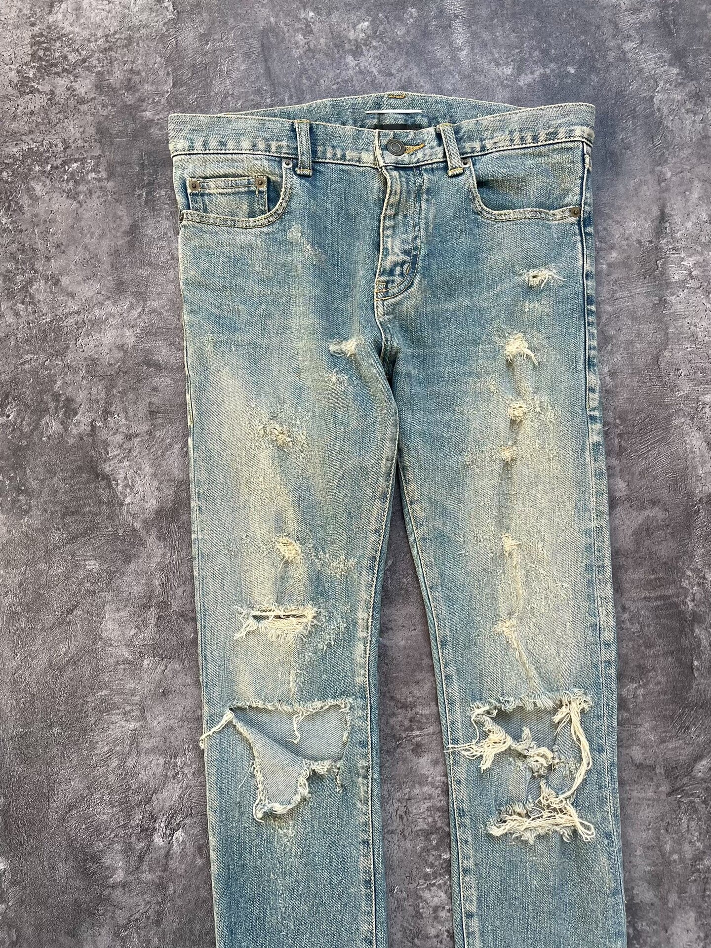 Saint Laurent Distressed Light Blue Jeans