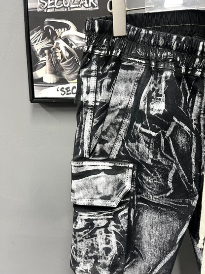 Rick Owens Painted Black White Cargo Pants
