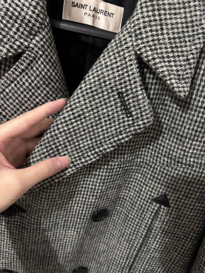Saint Laurent Double-Breasted Check Coat