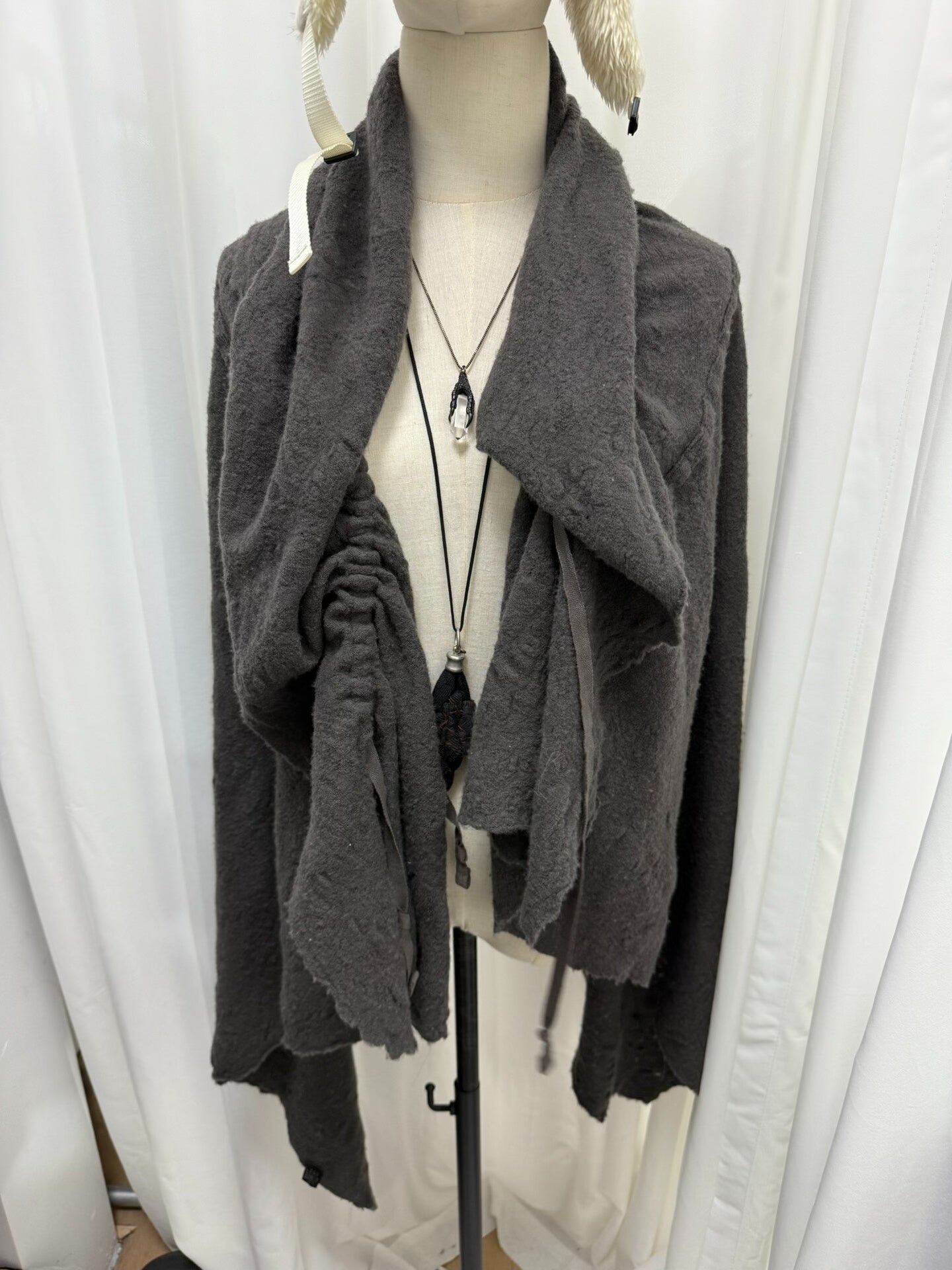 stylish gray wool cape with drawstring