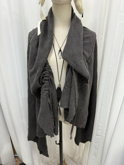 stylish gray wool cape with drawstring
