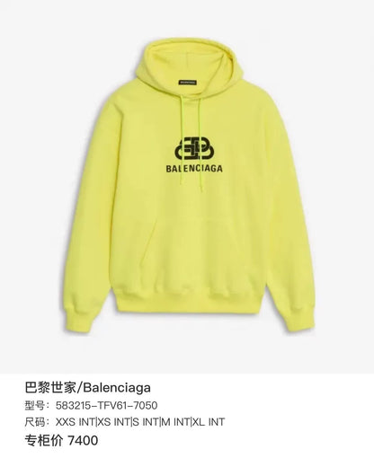 balenciaga neon yellow logo hooded sweatshirt