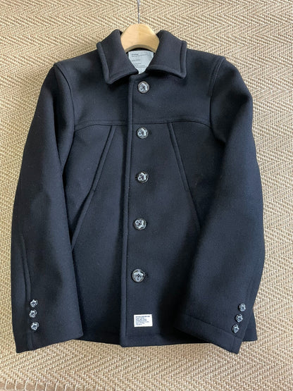 black wool watch coat with single button