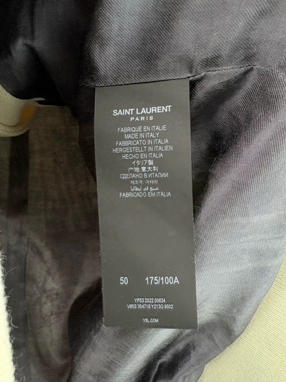 SAINT LAURENT White Leather Sleeve Baseball Jacket