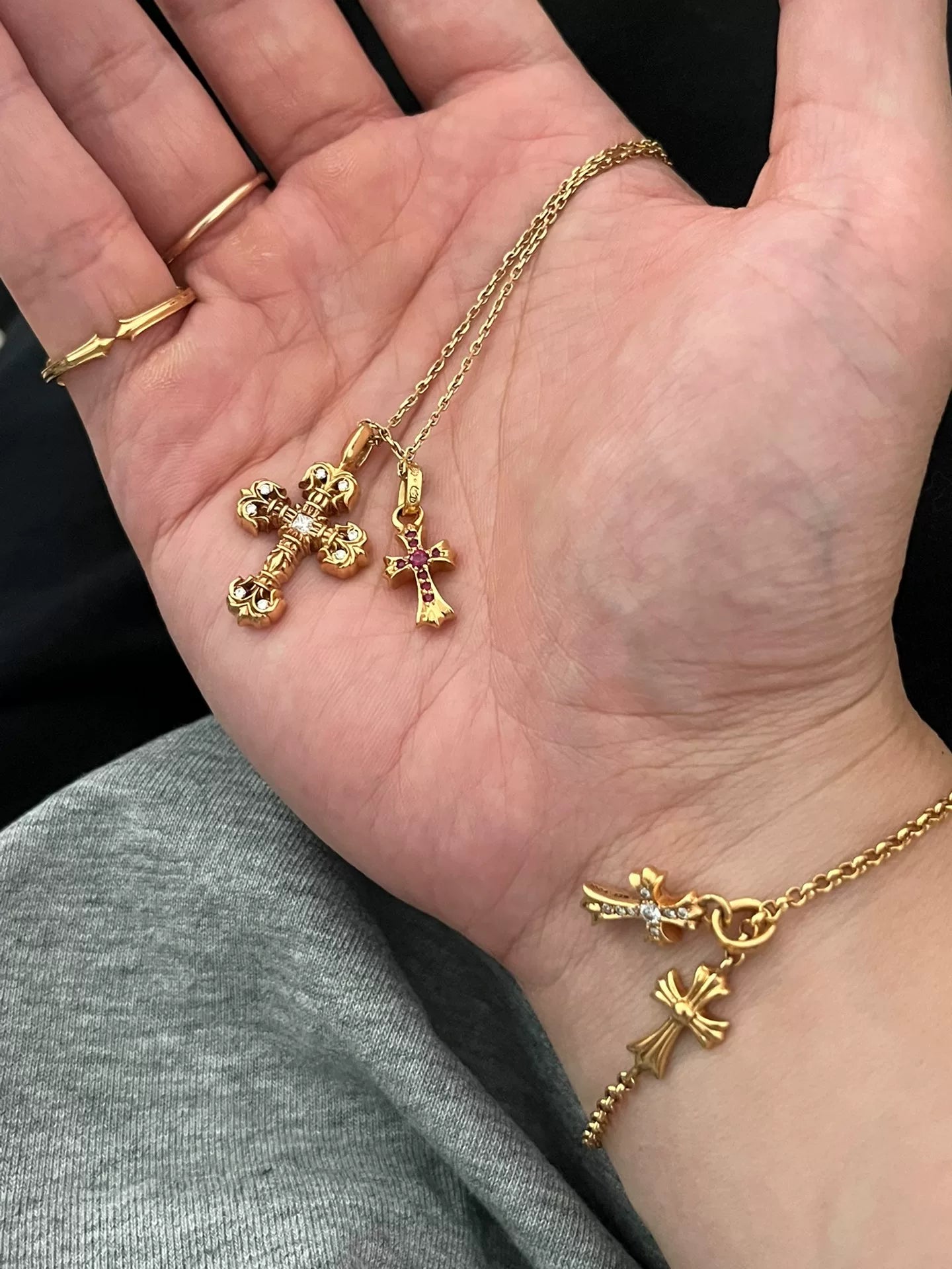 Chrome Hearts 9-Diamond Flame Cross Pendant