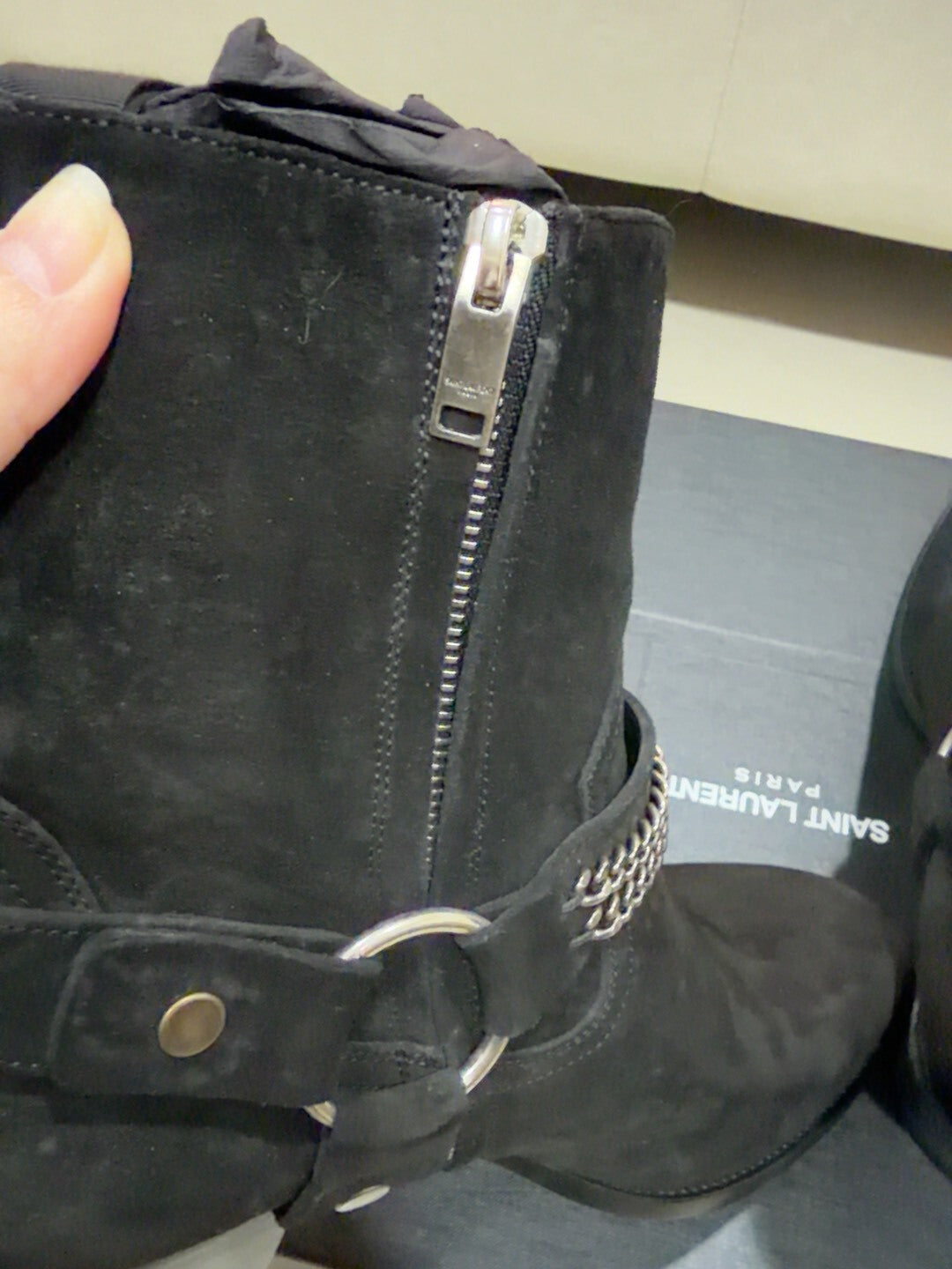 Saint Laurent Black Chain Chelsea Boots