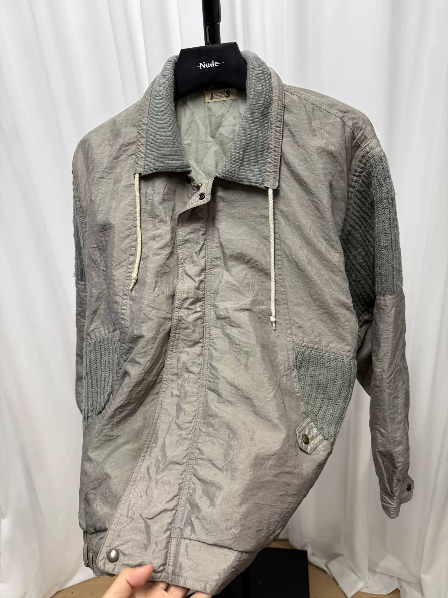 issey miyake logo patch metallic nylon jacket