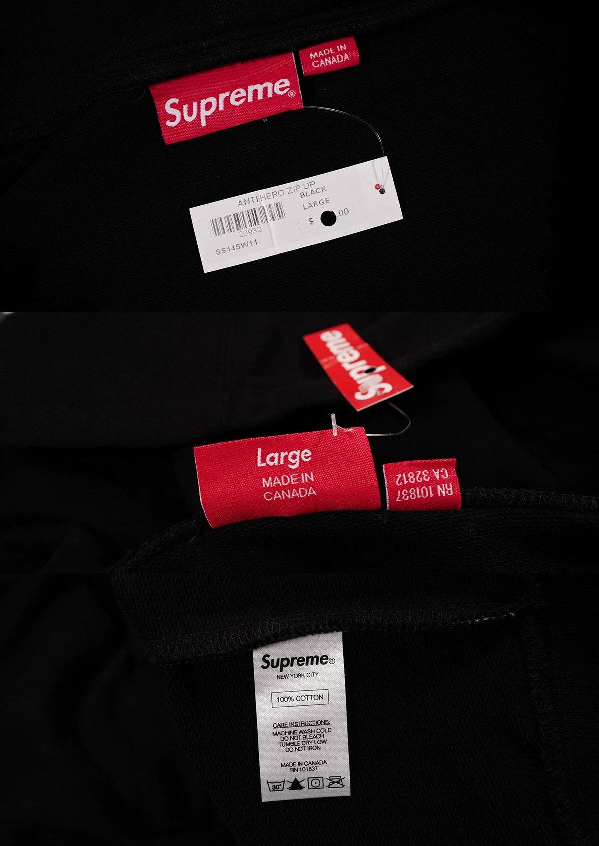 supreme x anti hero zip up hooded sweatshirt