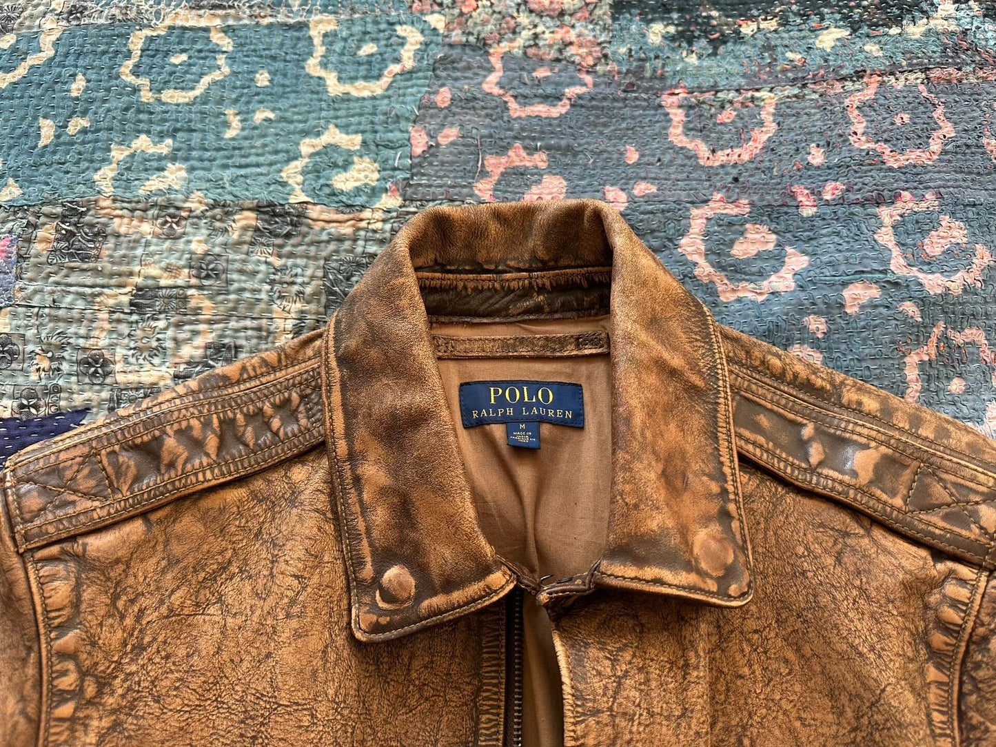vintage ralph lauren worn leather jacket