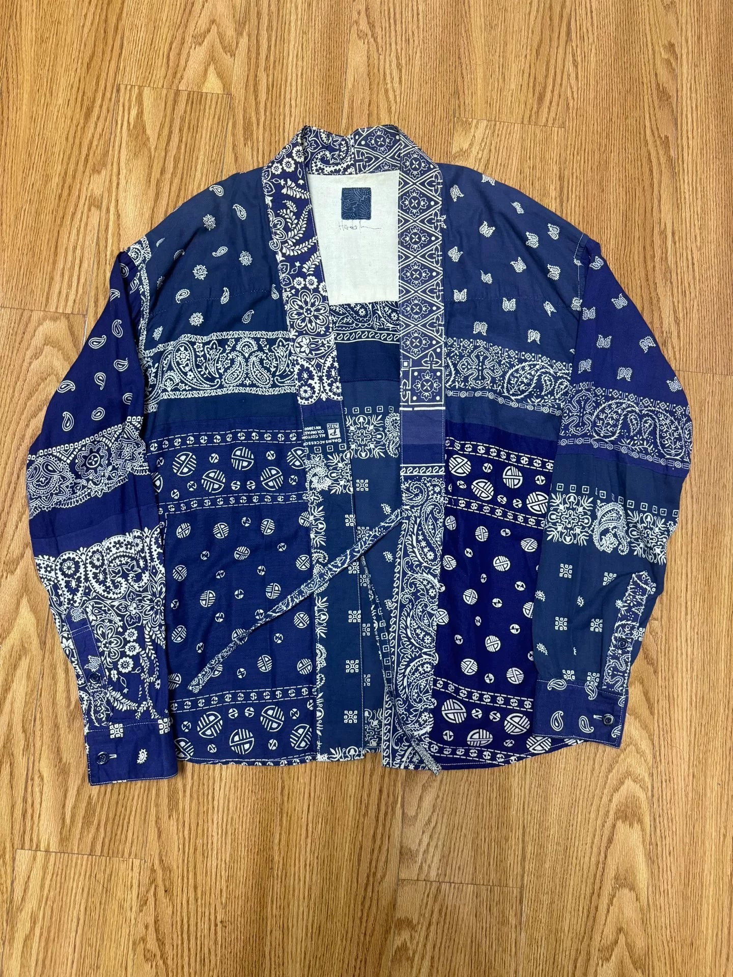 blue paisley patterned lhamo shirt