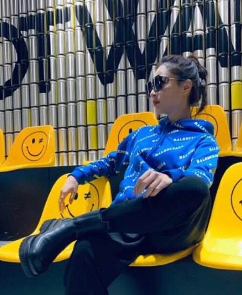 balenciaga blue printed hoodie sweatshirt