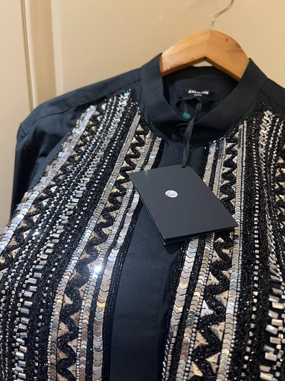 Balmain Black Silver Sequin Cotton Shirt