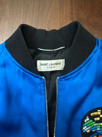 Saint Laurent Blue Satin Shark Bomber Jacket