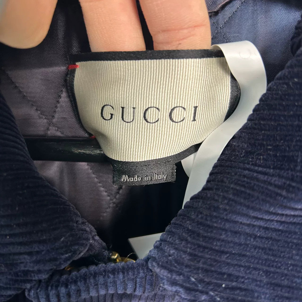 gucci navy corduroy bee embroidered jacket