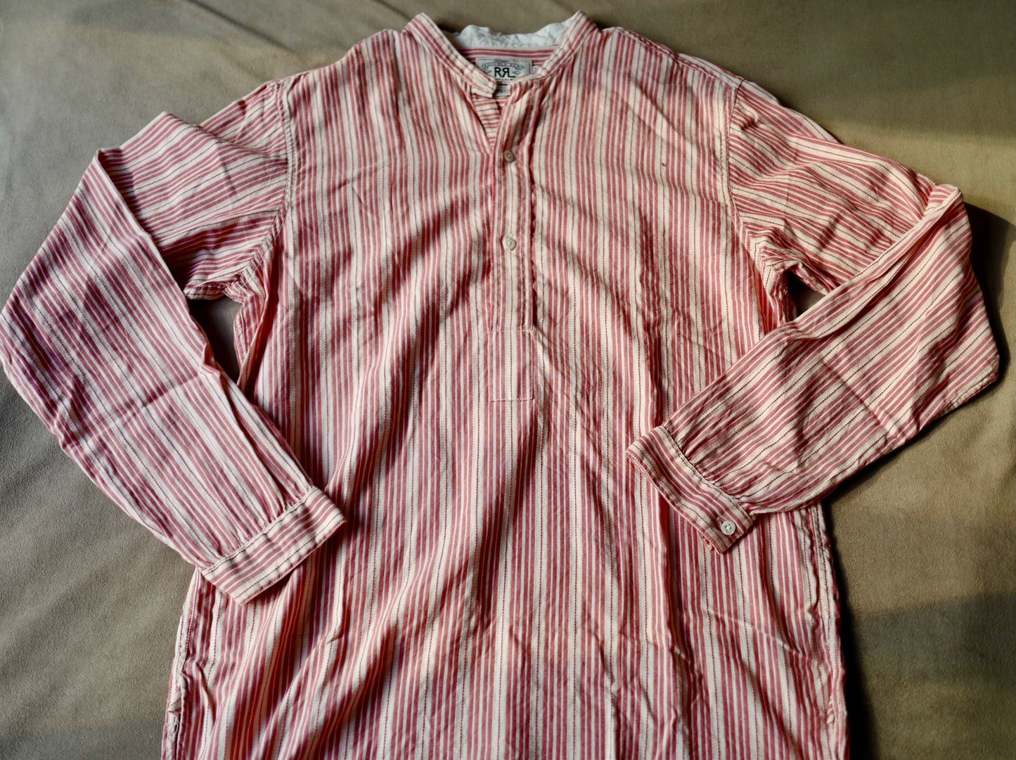 RRL Vintage Pink White Stripe Henley M