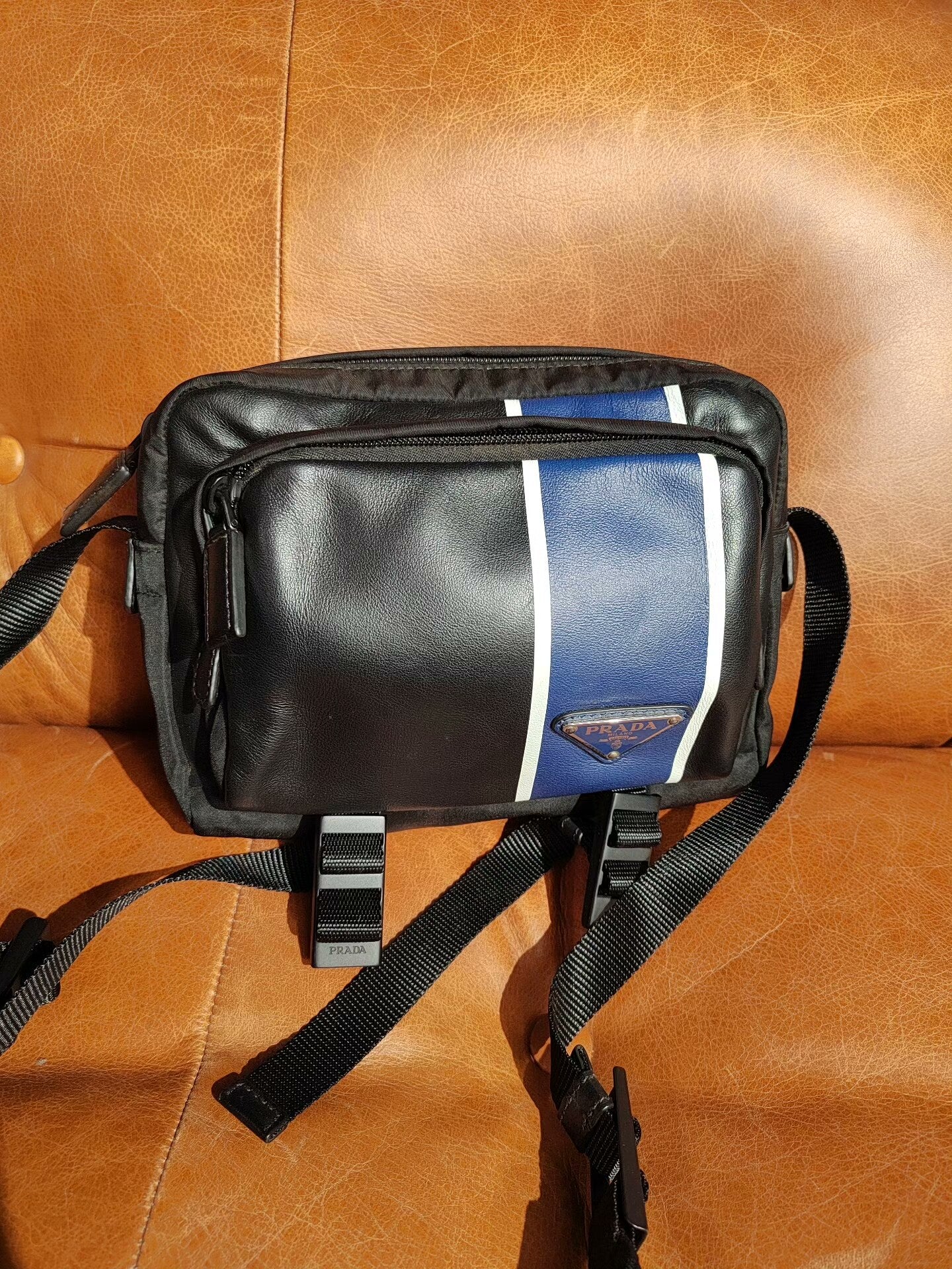 Prada Canvas Crossbody Bag Black Blue