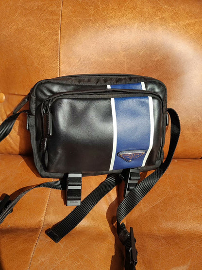 Prada Canvas Crossbody Bag Black Blue